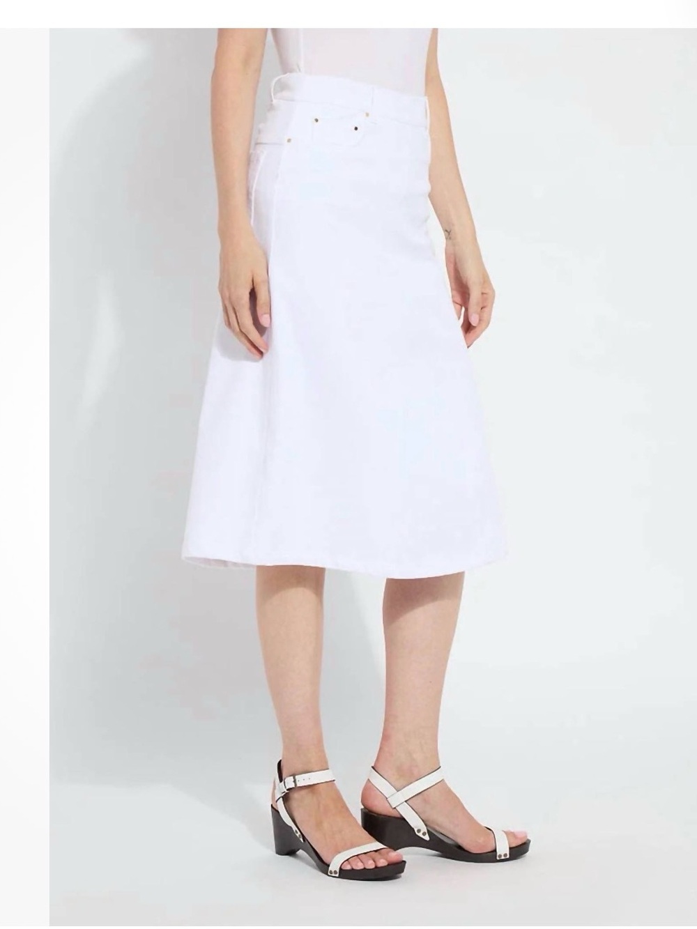 Lysse Bellamy Denim White A-Line Midi Skirt with tags